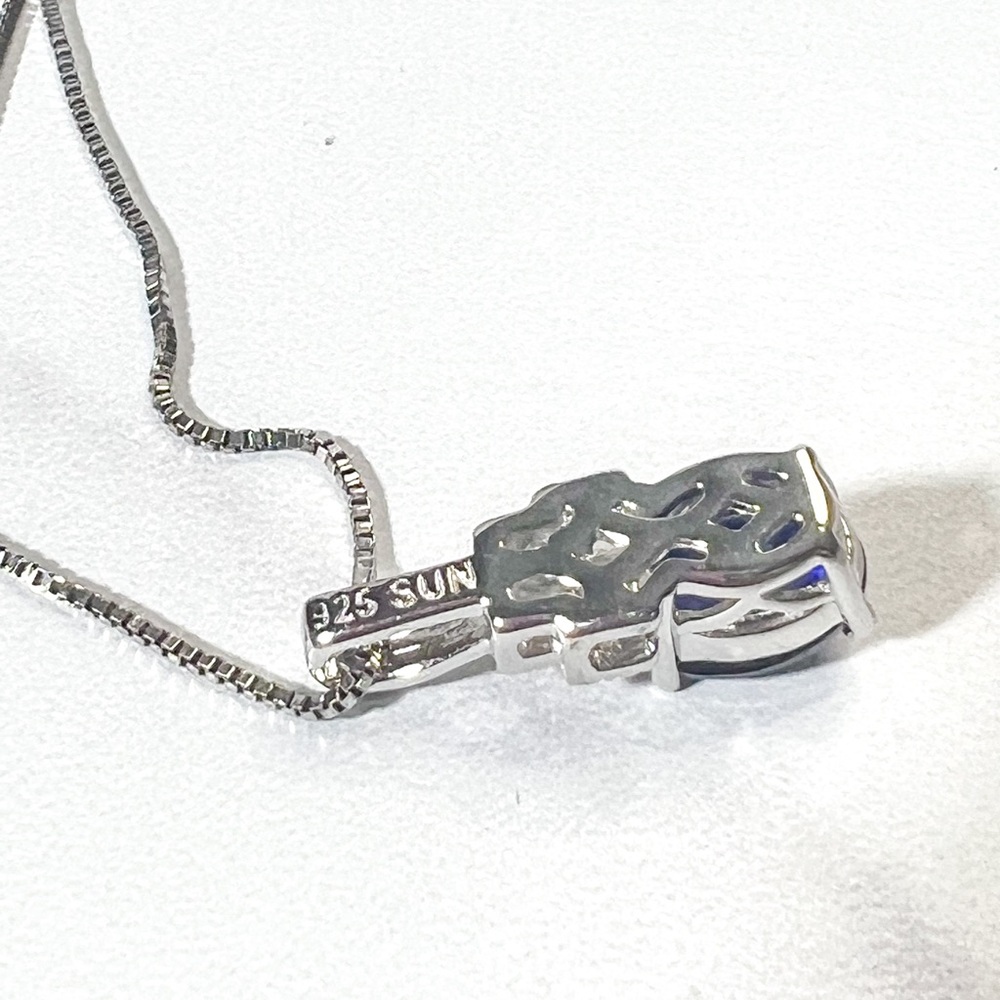 Lab Sapphire Pendant with Sterling Silver Chain - Picture 6 of 6